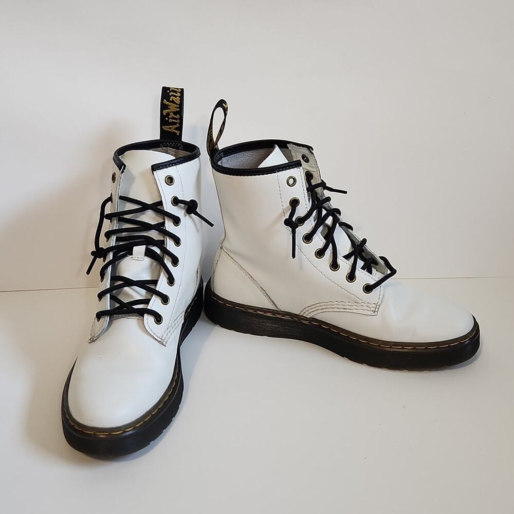 Dr. Martens‎ Women's White Zavala Air Wair Leather Lace-Up Combat Boots Size 8